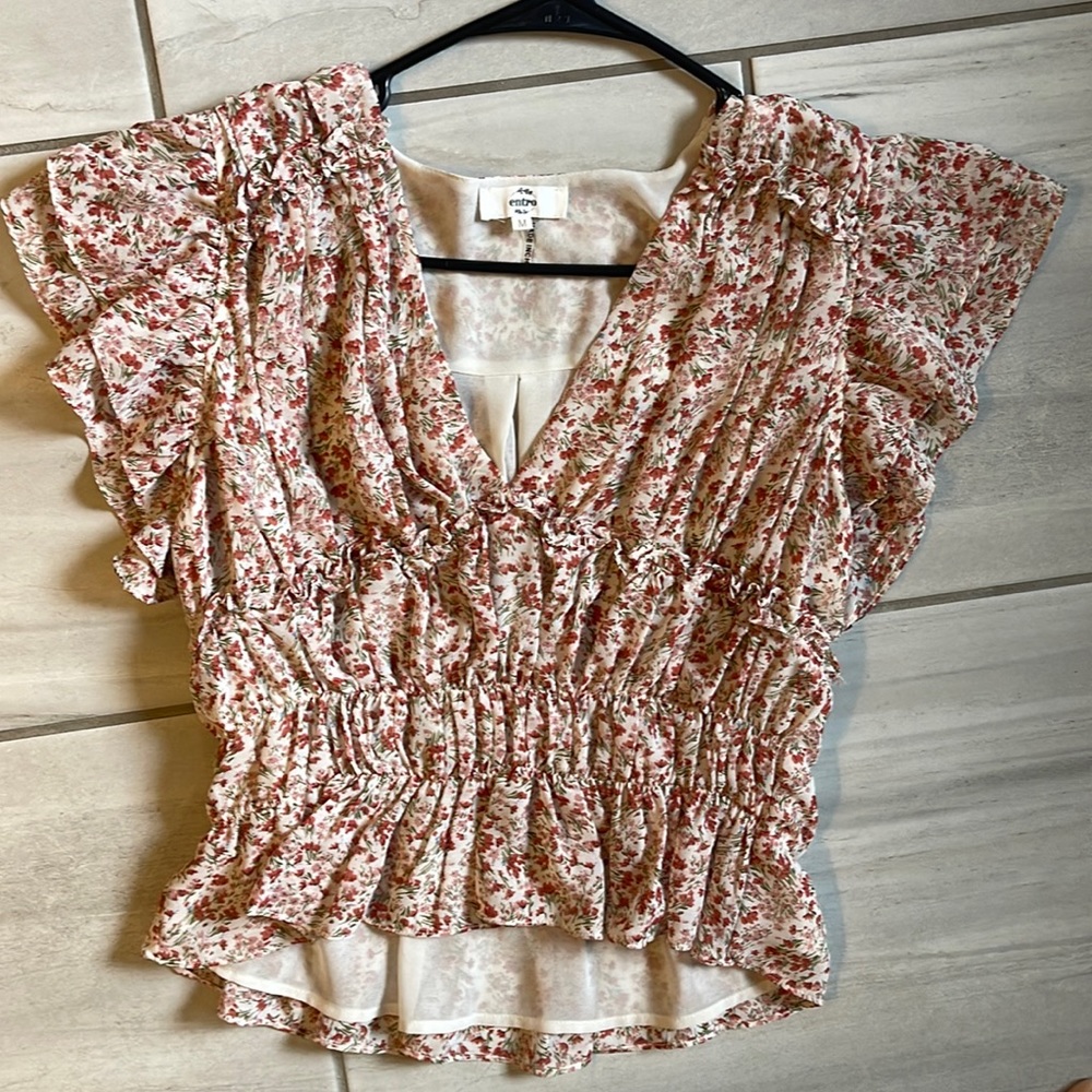 Entro pink and white floral blouse